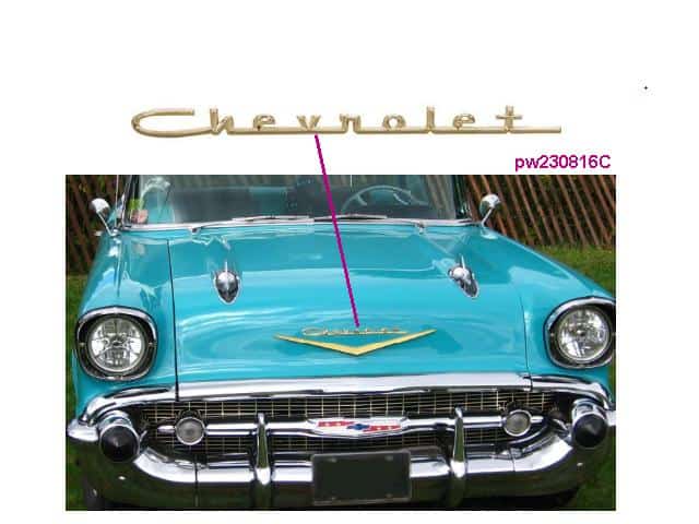 57 Chev FRONT hood emblem "Chevrolet" - GOLD